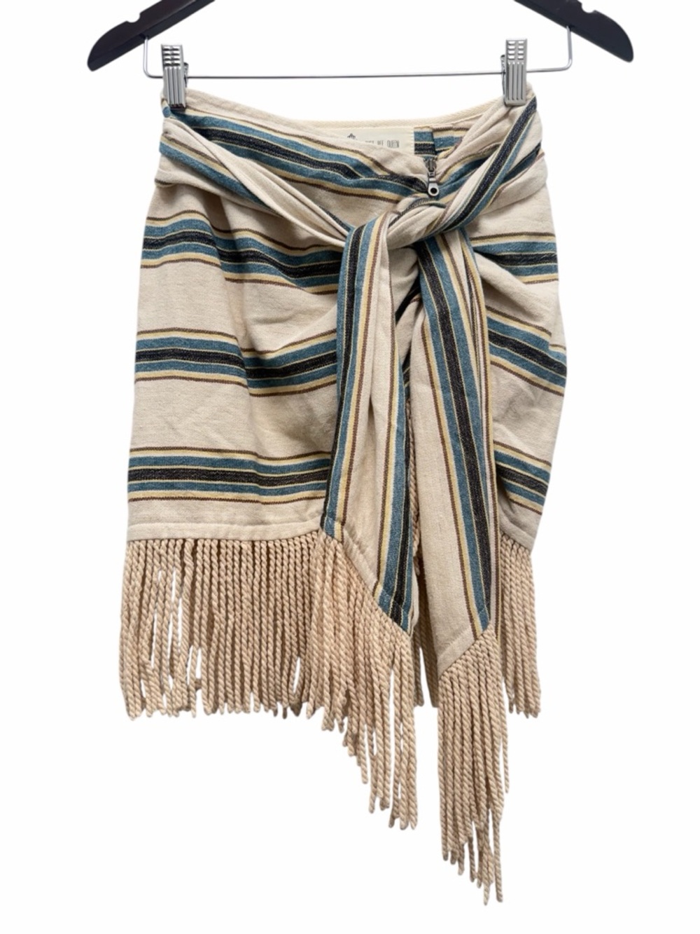 Just Bee Queen Charlie Striped Tan Teal Mini Skirt Size X-Small